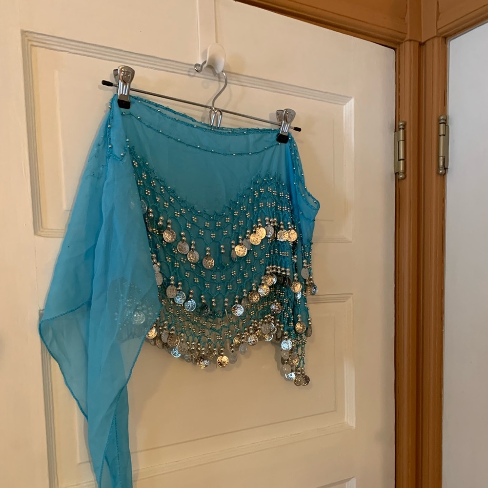 Belly dance jingle hip scarf three rows jingles.